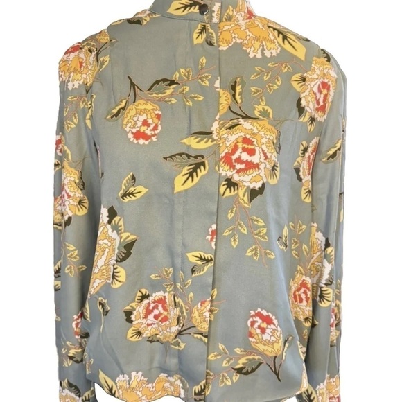 DG2 Donna Gilman S Zip Blouse Multicolor Gray Floral Long Sleeve Mock Neck Lined - Picture 2 of 13